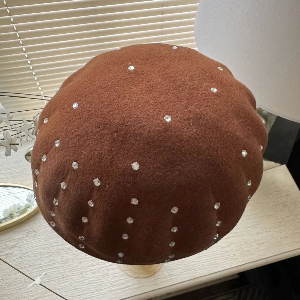 VTG Brown Wool Rhinestone Studded Hat